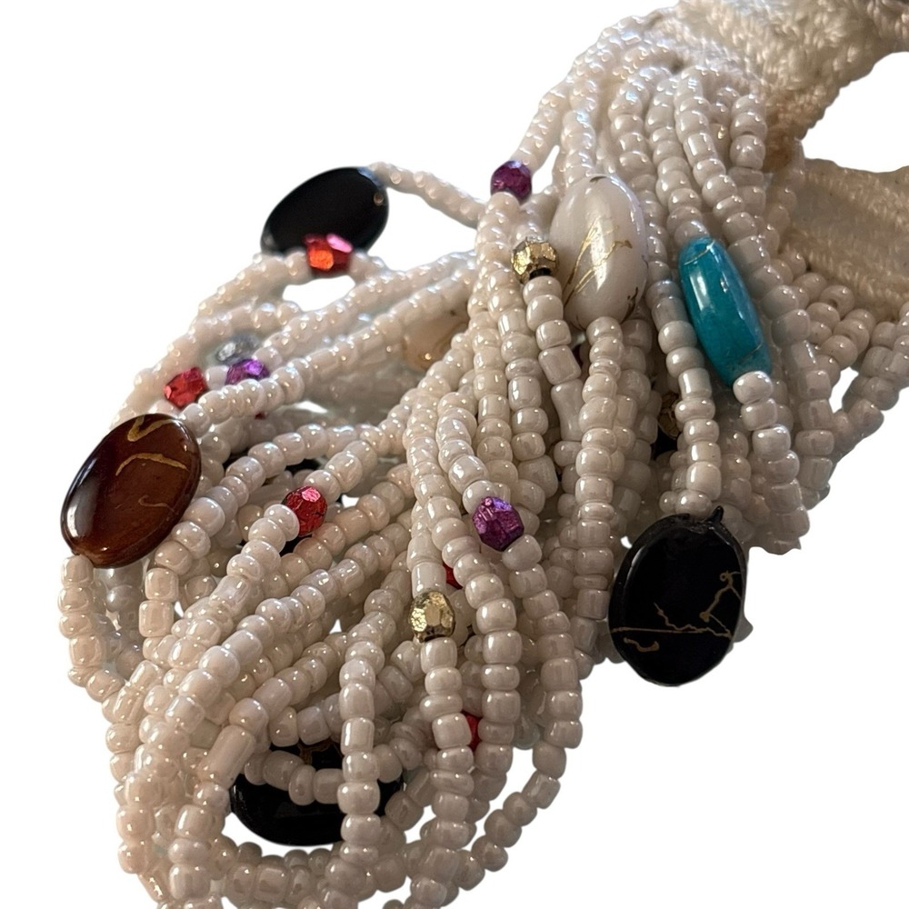 Bohemian‎ Bracelet White Seed Bead Multi Strand Ethnic Crochet Toggle Button - Picture 13 of 16